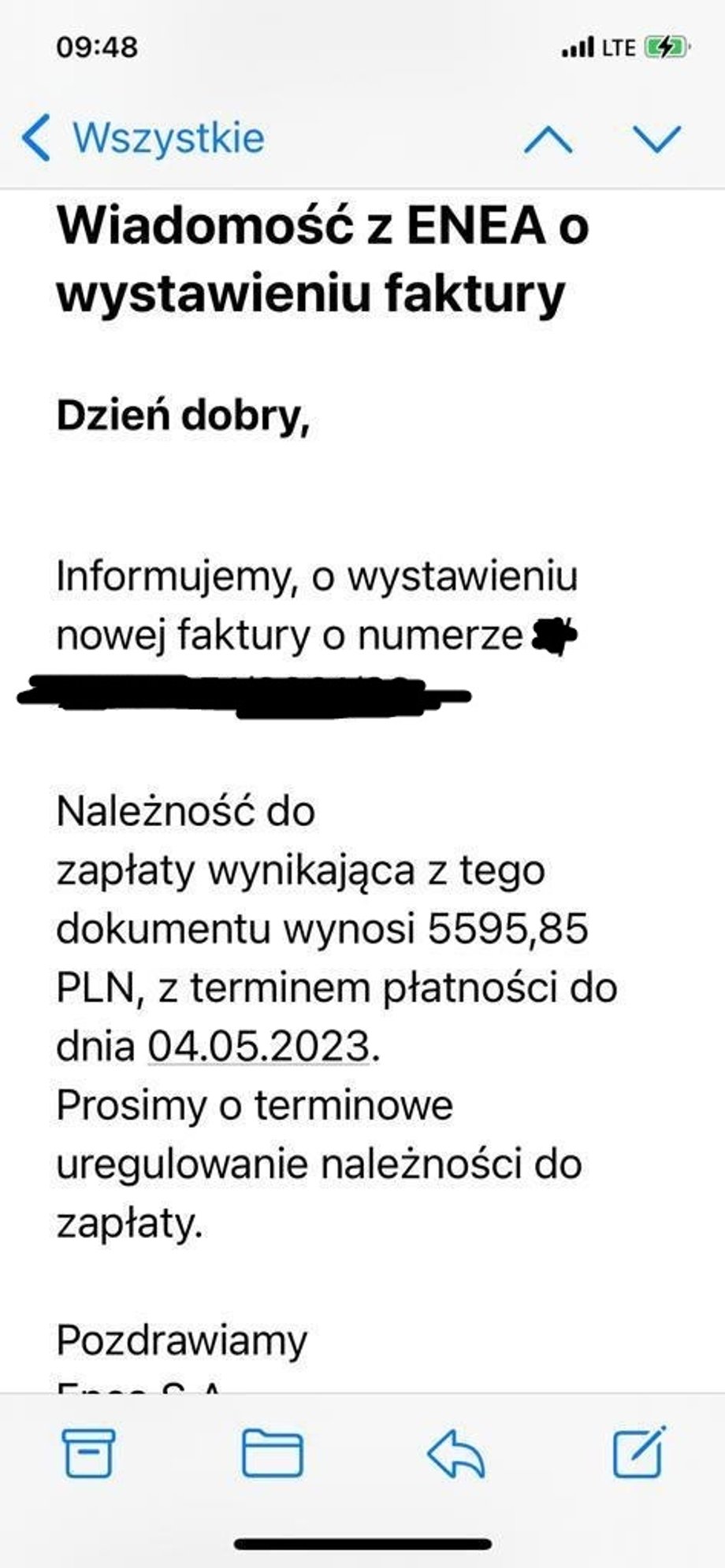 Klient Enei otrzymał jednorazowo rozliczenie za kilka miesięcy, przez co kwota do zapłaty wyniosła aż ponad 5,5 tys. zł. 