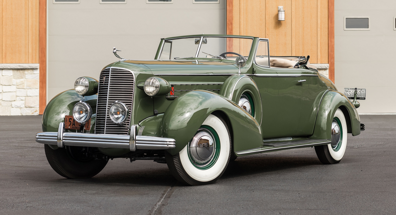 First up is the 1936 Cadillac Series 70 Fleetwood Convertible Coupe. The 135 horsepower and three-speed manual transmission comes from the car's new-for-1936 Cadillac V-8 engine.