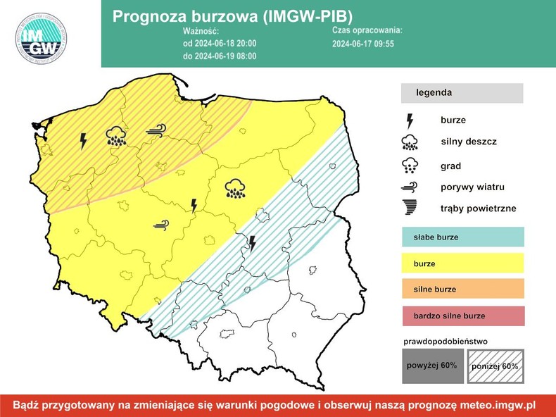 Noc z wtorku na środę w wielu regionach przyniesie niebezpieczne burze