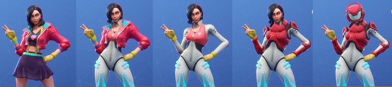 rox s outfit changes from a hoodie and skirt into a futuristic sky diving suit as you gain experience - new outfits in fortnite