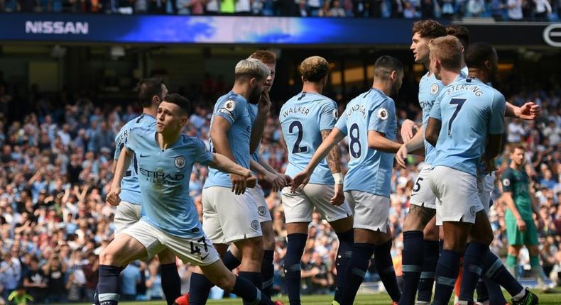 Manchester City's Phil Foden celebrates the winner against Tottenham