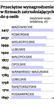 Przeciętne wynagrodzenie w firmach zatrudniających do 9 osób