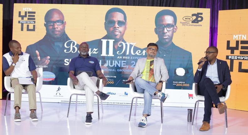 From L-R: Charles M . Mudiwa, DFCU Bank’s CEO, Peter Mungoma, CEO Capital Radio, Somdev Sen, MTN Uganda Chief Marketing Officer and UBL’s Marketing & Innovation Director, Emmy Hashakimana during the official announcement of the event