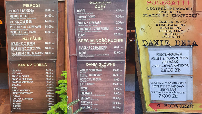 Ceny w lokalach w Zakopanem