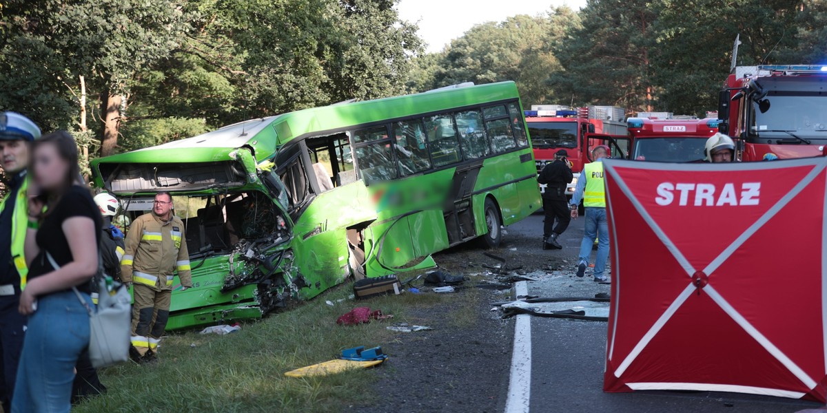 Straszny wypadek pod Zieloną Górą. Autobus PKS zderzył się z busem