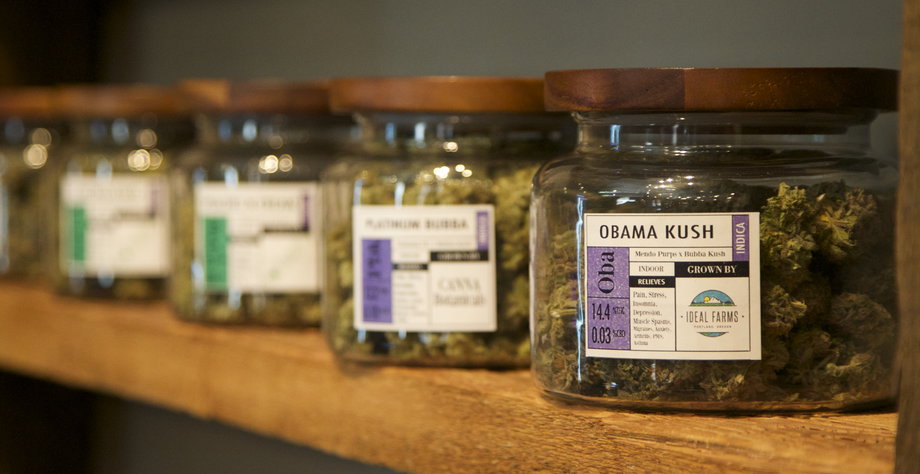 Marijuana-based products are displayed at the "Oregon's Finest" medical marijuana dispensary in Portland, Oregon April 8, 2014.