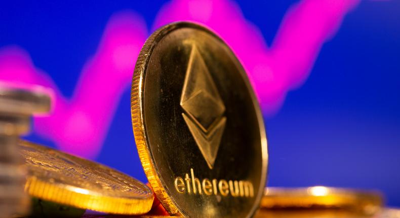 Ethereum's cryptocurrency ether rose 35% in March, Kraken said.Dado Ruvic/Reuters