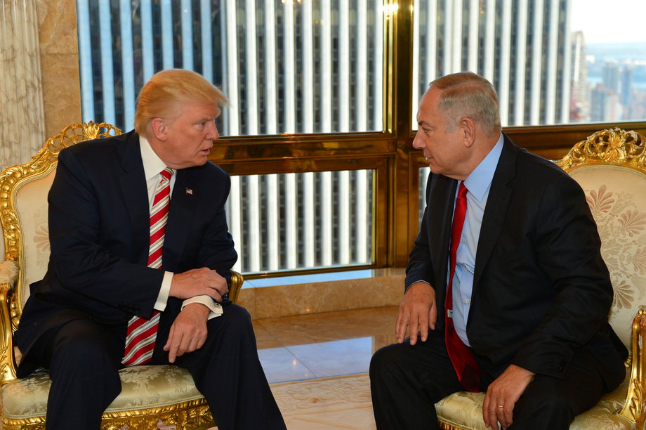 Israeli Prime Minister Benjamin Netanyahu, right, speaks to Donald Trump, then the Republican presidential candidate, in September.