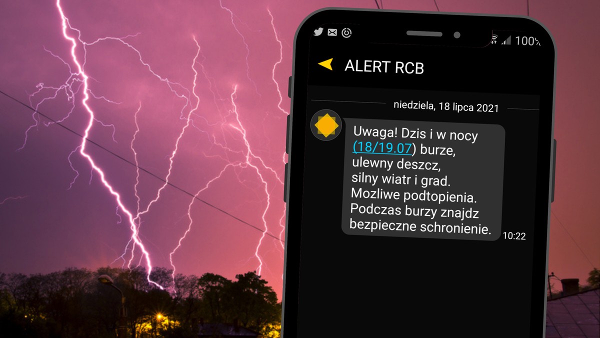 Alert RCB. W ciągu dnia i w nocy grożą burze, wiatr i grad