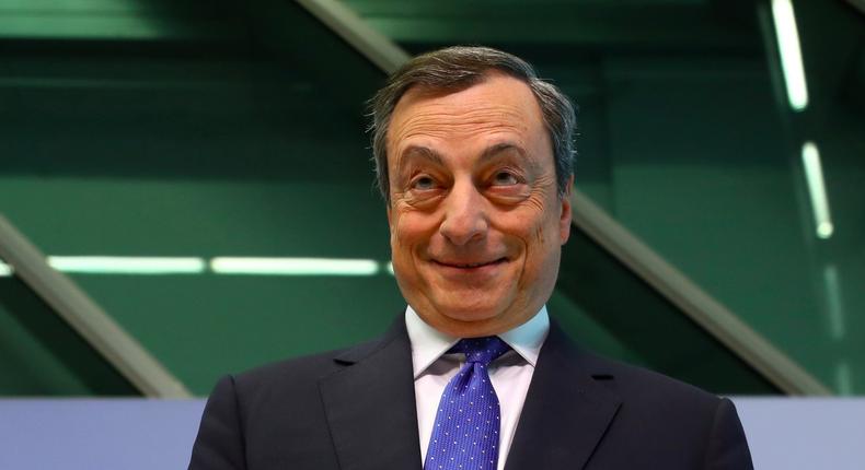 European Central Bank (ECB) President Mario Draghi arrives for a news conference at the ECB headquarters in Frankfurt, Germany, April 27, 2017