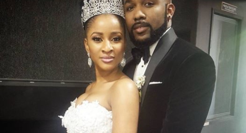 Adesua Etomi and Banky W on set of The Wedding party