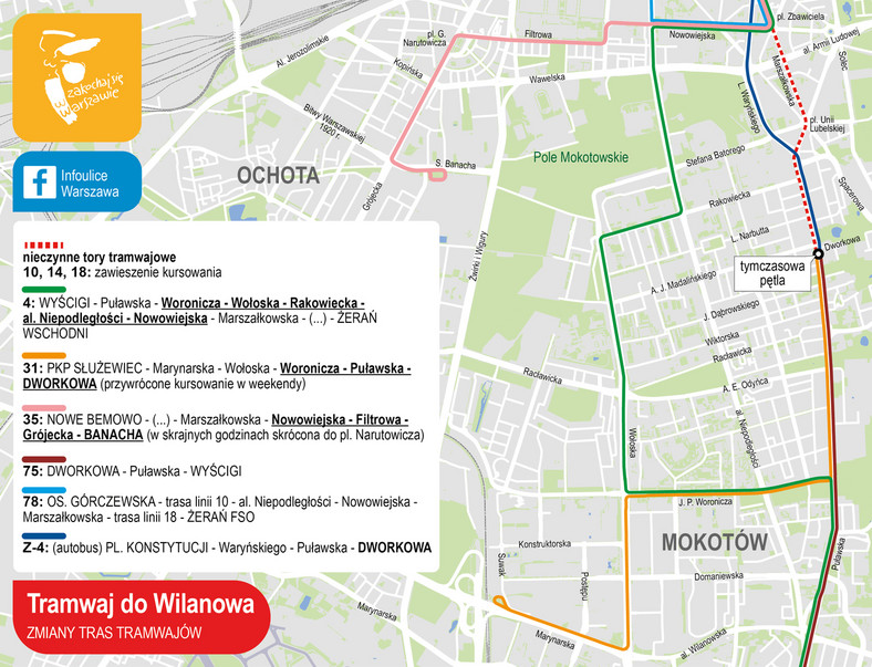 Tramwaj do Wilanowa — zmiany w kursowaniu tramwajów