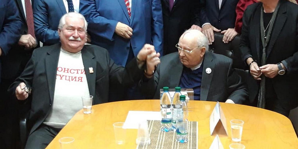 Lech Wałęsa z Michaiłem Gorbaczowem
