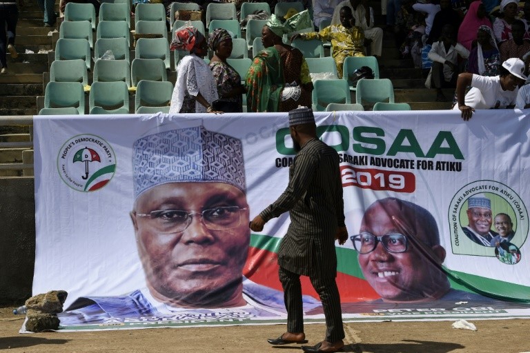 Campaign poster of Atiku Abubakar, a favourite to win the presidential election, and his running mate, Peter Obi 