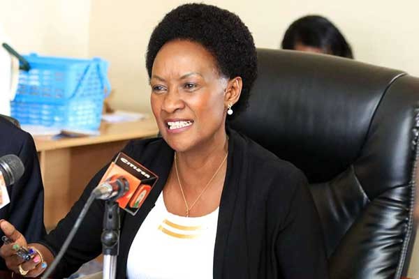 TSC CEO Nancy Macharia addressing the media 