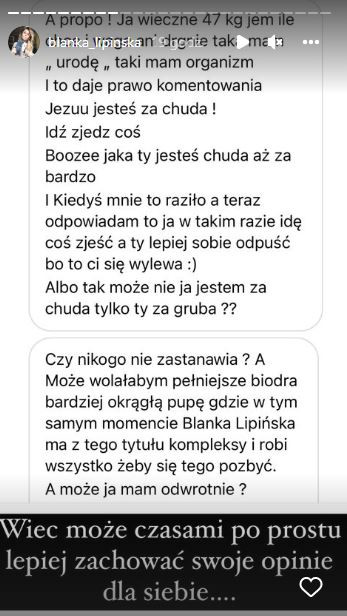 Blanka Lipińska o komentarzach dotyczących wagi. Ma ważny apel