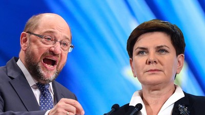 kolaż Beata Szydło Martin Schulz zamach stanu w Polsce