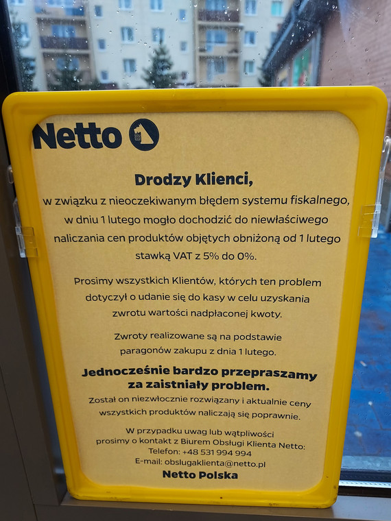 Komunikat sieci Netto w jej łódzkim sklepie
