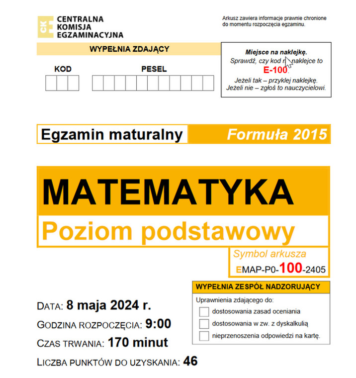 Formuła 2015: Arkusz egzaminacyjne z matematyki - [źródło CKE]