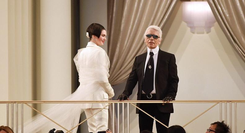 Karl Lagerfeld and Kendal Jenner at the Chanel Fall/Winter 2015/2016 presentation