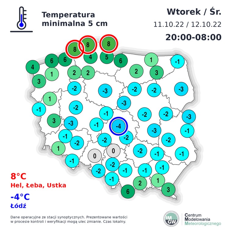 Temperatura minimalna w Polsce ostatniej nocy