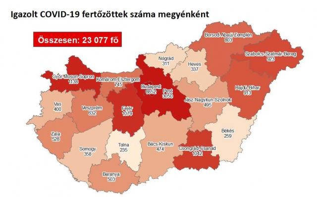 A fertőzöttek megoszlása megyénként / Fotó: koronavirus.gov.hu