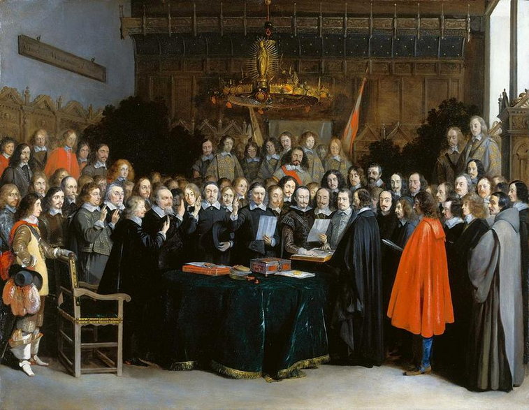 Pokój westfalski (1648) kończący wojnę trzydziestoletnią na obrazie Gerarda ter Borcha - fot. domena publiczna