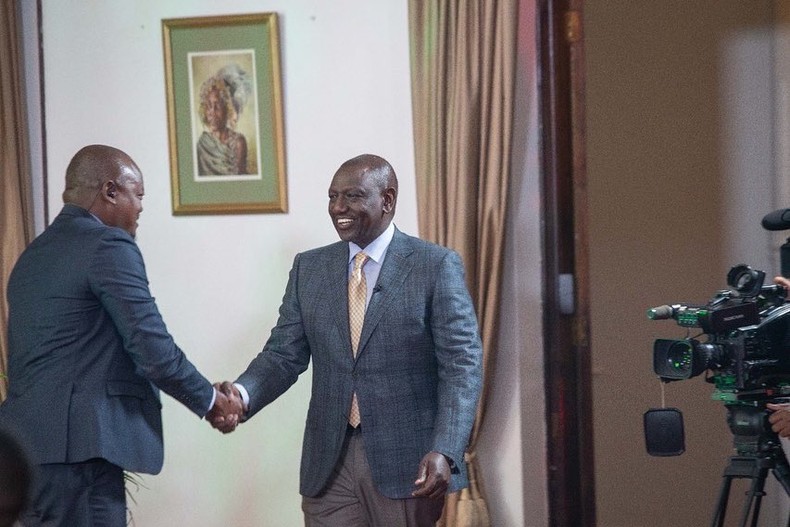 President William Ruto with KTN news anchor Ali Manzu