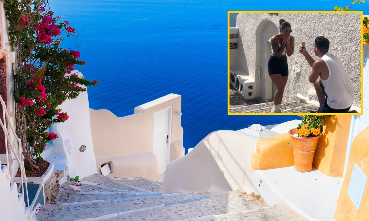 Zaręczyny na Santorini zamieniły się w wiral. Zabawna wpadka hitem sieci
