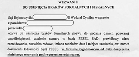 Wezwanie do usunięcia braków formalnych i fiskalnych