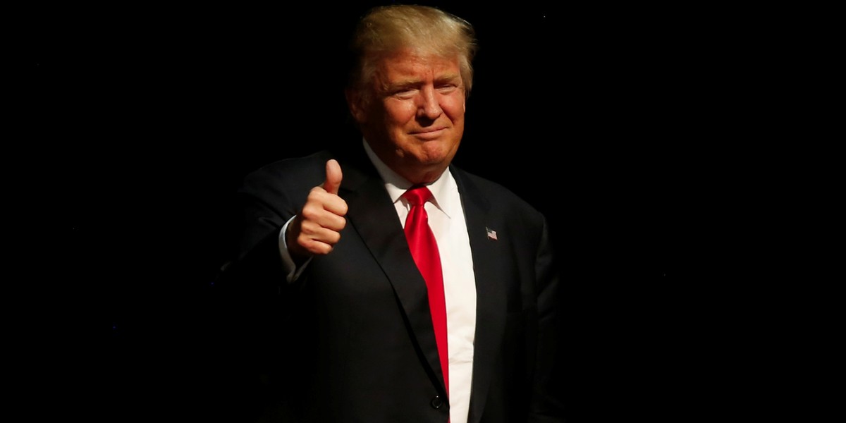 Donald Trump arrives at a campaign rally in Eugene, Oregon, U.S., May 6, 2016.