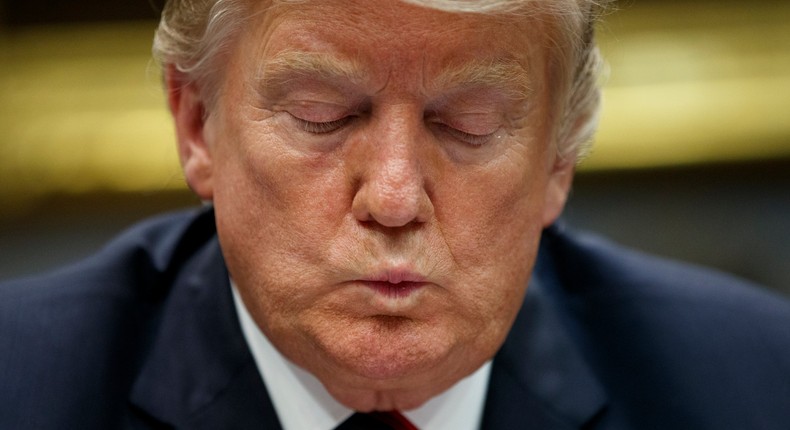 President Donald Trump listens during a briefing on drug trafficking at the southern border in the Roosevelt Room of the White House, Wednesday, March 13, 2019, in Washington. Trump said during the event the U.S. is issuing an emergency order grounding all Boeing 737 Max 8 and Max 9 aircraft