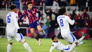 Antonee Robinson sweeps home the winning goal in the USA's 1-0 World Cup qualifying victory over El Salvador Creator: Emilee Chinn