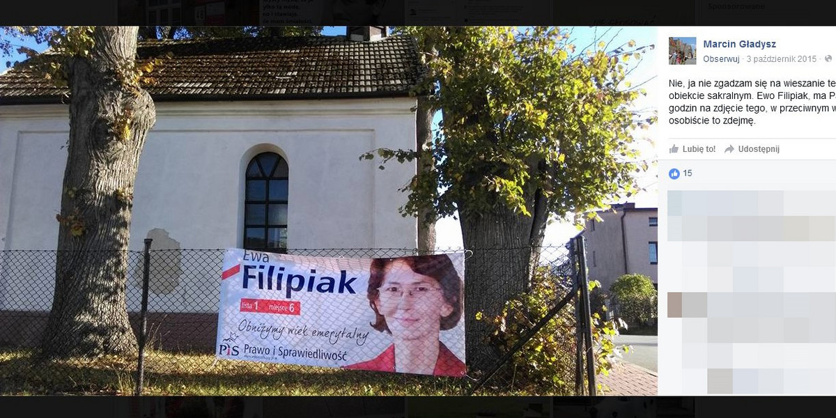 Pół roku temu aktywista zdjął baner z kościelnego płotu