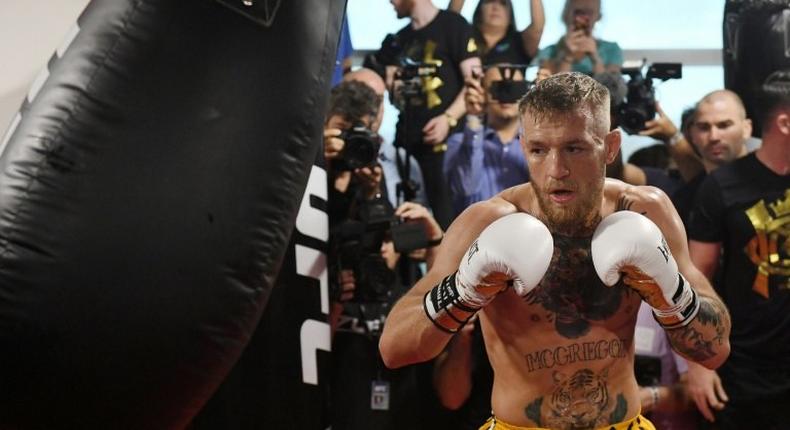 UFC lightweight champion Conor McGregor holds a media workout in Las Vegas, ahead of his fight against Floyd Mayweather Jr. on August 26