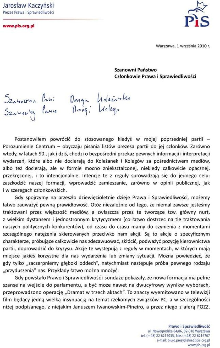 Ujawniamy list Kaczyńskiego! Stawia ultimatum członkom PiS