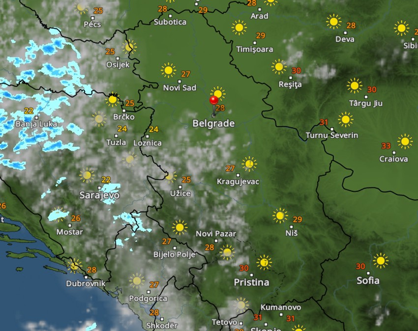 Kretanje nevremena u 12 časova
