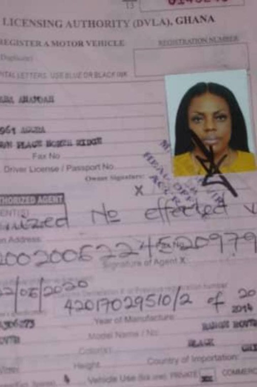 Nana Aba Anamoah registers gifted Range Rover, N 1-20