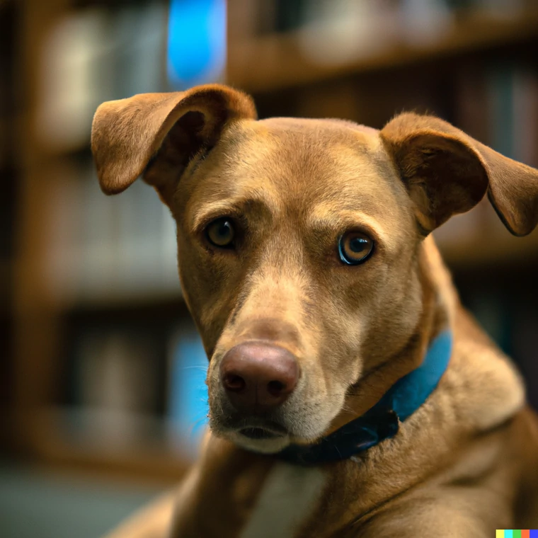  Prompt: portret psa w bibliotece, Sigma 85Mm F/1.4