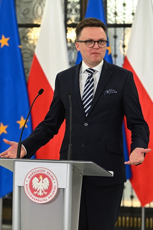 Szymon Hołownia na konferencji marszałka Sejmu