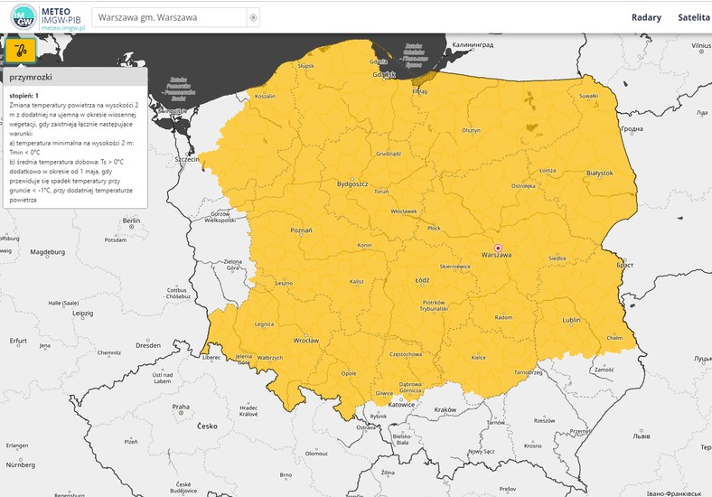 IMGW ostrzega przed przymrozkami prawie całą Polskę