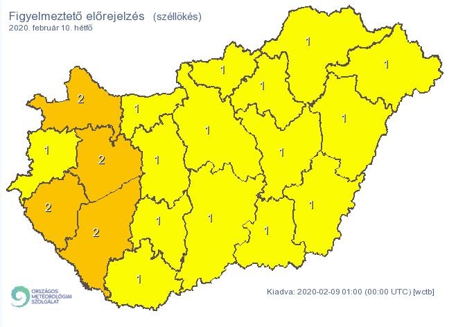 Másodfokú vészjelzés van érvényben hétfőre - sőt, még keddre is /Forrás: Met.hu