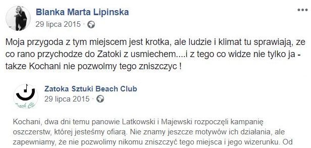 Blanka Lipińska i apel o obronę Zatoki Sztuki