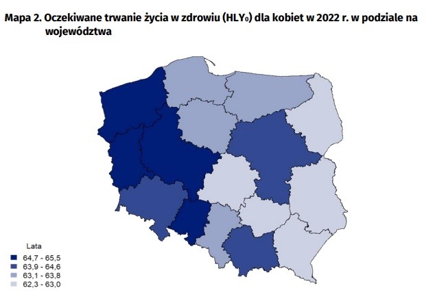 Oczekiwane trwanie życia w zdrowiu dla kobiet