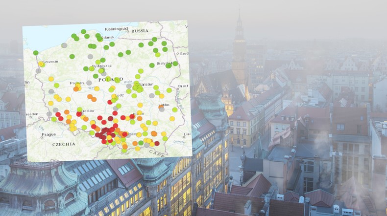 Polska od rana walczy z duszącym smogiem (mapa: GIOŚ)