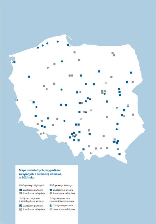 Mapa śmiertelnych przypadków związanych z przemocą domową w 2021 roku