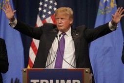 Republican U.S. presidential candidate Donald Trump addresses supporters after being declared by the