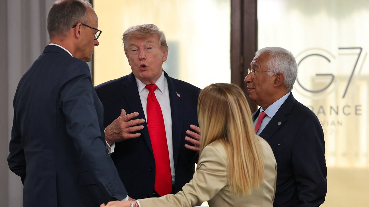 Fridrih Merc, Donald Tramp, Đorđa Meloni i Antonio Košta na samitu G7 u Evijanu 16. juna