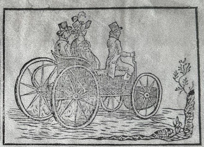 Samochód Józefa Bożka z 1815 r. (zdjęcie kserokopii XIX-wiecznej ryciny)