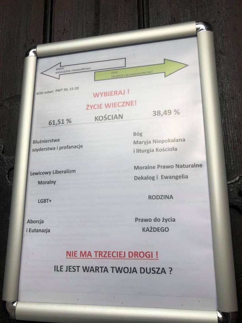 Kościan: plakat na drzwiach kościoła o Trzaskowskim. "Śmierć i przekleństwo"?